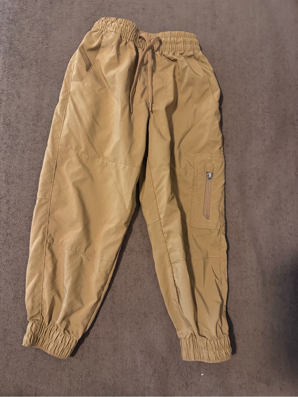 Kids Tan Jogger Sweatpants with Zipper Pocket